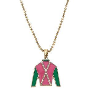 Jockey Silk Enamel Pendant Necklace in Pink and Green